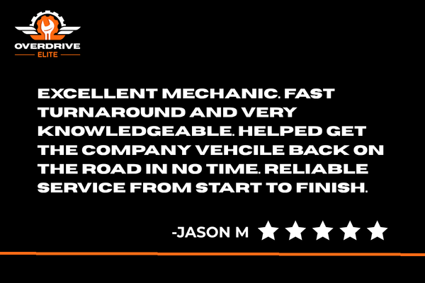 Review of Overdrive Elite service with a five-star rating on a black background