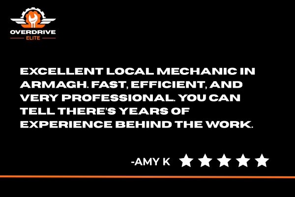 Review of an excellent local mechanic with Overdrive Elite logo and five-star rating.